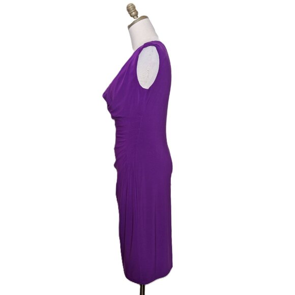 Lauren Ralph Lauren Sleeveless Cowl Neck Dress Size 6 Solid Purple Pleated - Picture 4 of 6